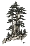 five pine tree journey growth intertwined family guidance  tattoo design idea