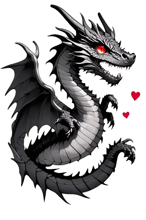 Dragon with wings and hearts in the eye realistically small tattoo design idea