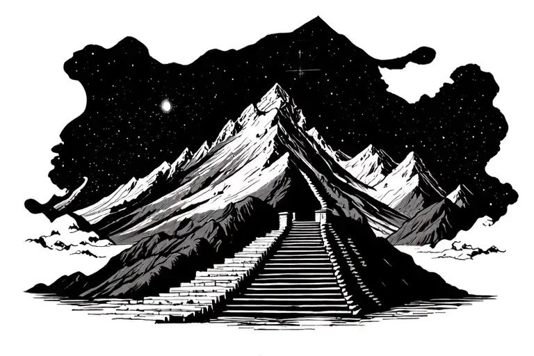 galaxy mt. Kailash with stairway to heaven man praying lakes Tibetan flags lord shiva symbol tattoo design idea