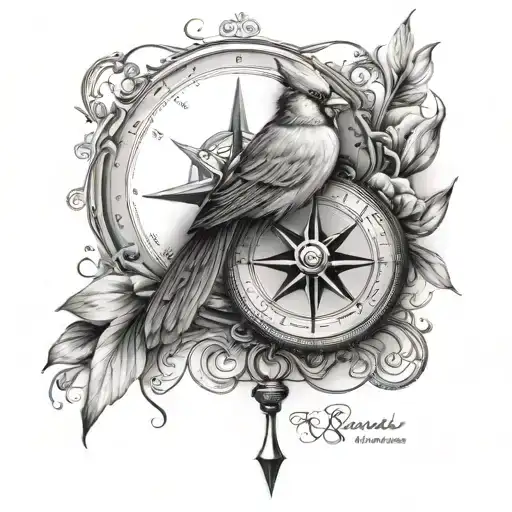 cardinal with compass rose and proverbs 3:6 quote surrounding tattoo design idea