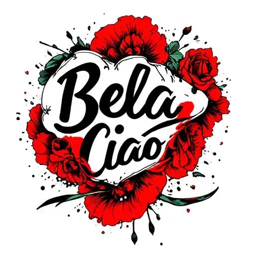 I need an Antifa Tattoo (red and black), saying "Bella Ciao", so Bella is red, Ciao is black. Make Bella bleed tattoo design idea