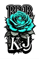 "RB ; KJ" teal rose wrapped in barbed wire tattoo design idea