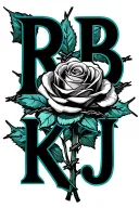"RB ; KJ" teal rose wrapped in barbed wire tattoo design idea