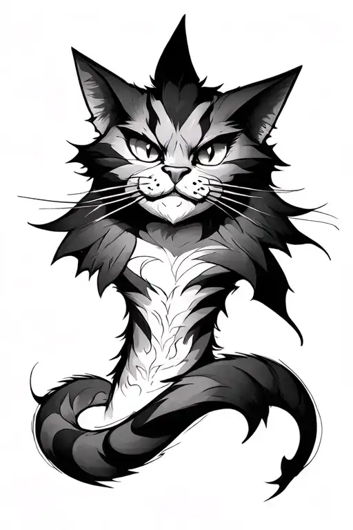 Draw a sketch of a tattoo of a Cheshire (cat) from the game American madness returns that wraps around a leg tattoo design idea