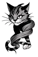 Draw a sketch of a tattoo of a Cheshire (cat) from the game American madness returns that wraps around a leg tattoo design idea