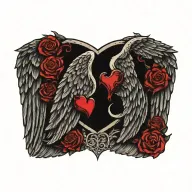 angel wing and devil wing with heart in the middle tattoo design idea
