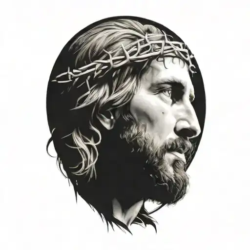 Hyper realistic portrait of Jesus Christ with a crown of thorns  tattoo design idea