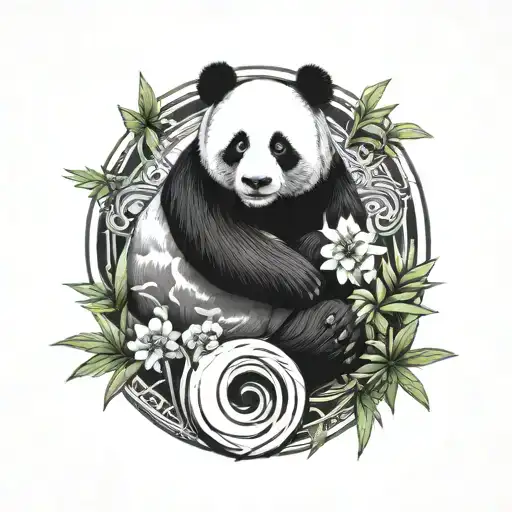 panda with yin and yang symbol cool jungle tattoo design idea