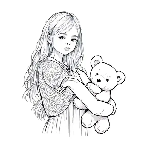 a girl holding a teddy bear tattoo design idea