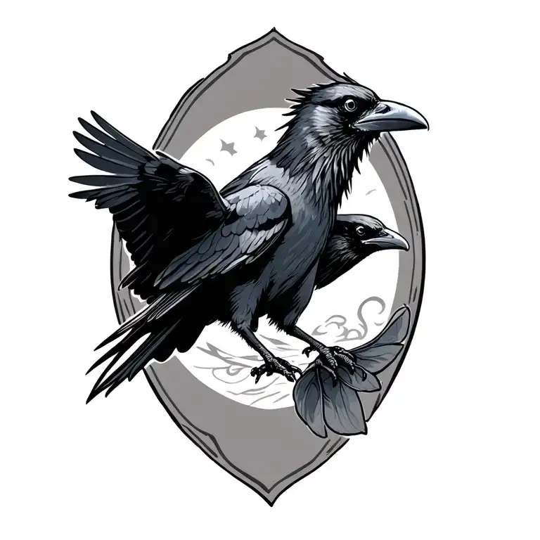 raven flying tattoo design idea