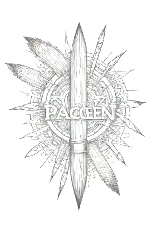 paint brush with the name "Paccen" in the wood grain patterns tattoo design idea