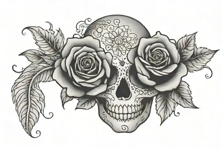 day of the dead roses tattoo design idea