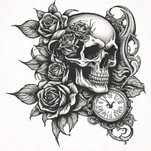 men skull roses 1 clock and a superhero symbol  tattoo design idea
