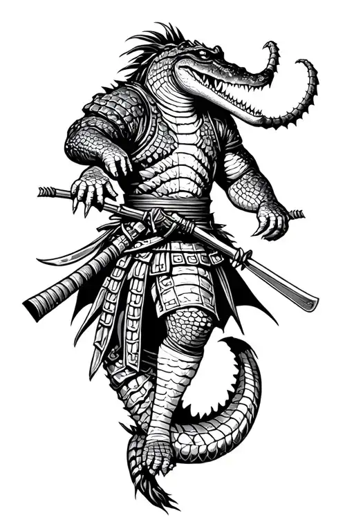 Alligator Samurai Warrior tattoo design idea