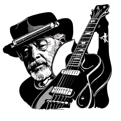 guitar and harmonica for my dad and uncle who passed away make harmonica bigger tattoo design idea
