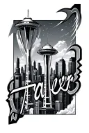 "Xavier" Seattle space needle transforming tattoo design idea
