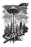 "Xavier" Seattle space needle transforming tattoo design idea
