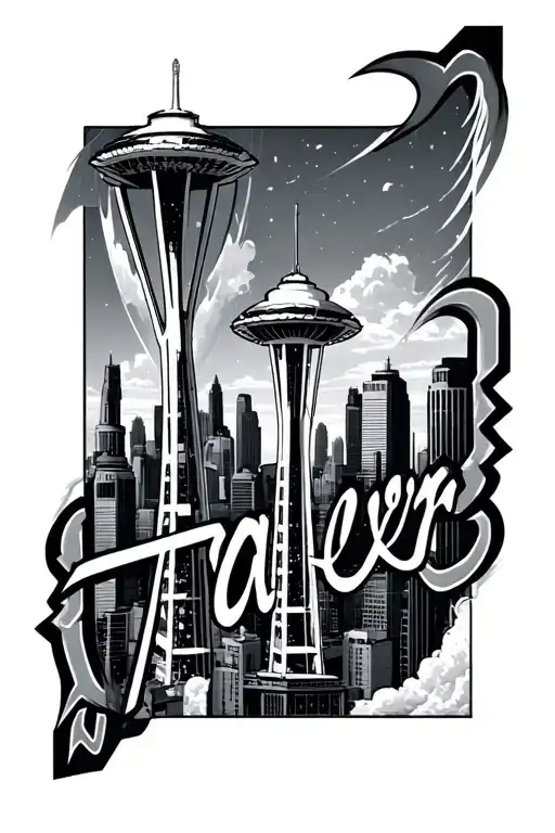 "Xavier" Seattle space needle transforming tattoo design idea