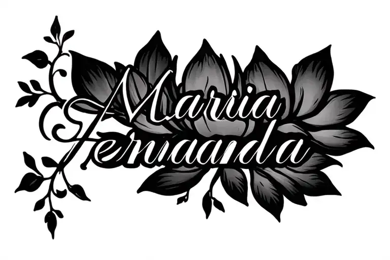 "Maria Fernanda" Lotuses and vines wrapped with Maria Fernanda writen  tattoo design idea