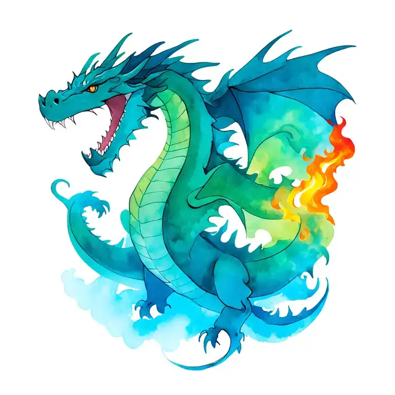 "Diabetic " dragon breathing fire tattoo design idea
