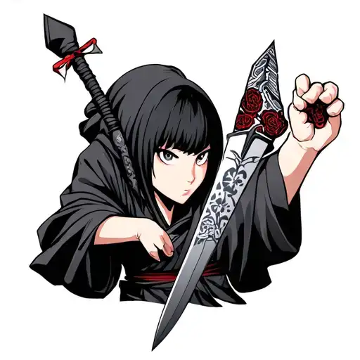 konan in akatsuki robe holding a kunai tattoo tattoo design idea
