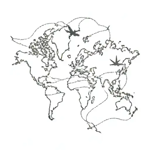 airplane flying over a world map made tattoo design idea