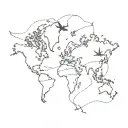 airplane flying over a world map made tattoo design idea