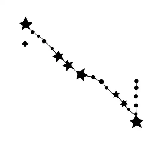 A minimalist tattoo design of the Pisces constellation with fine lines and dots connecting each star, incorporating the twinkle stars effect tattoo design idea