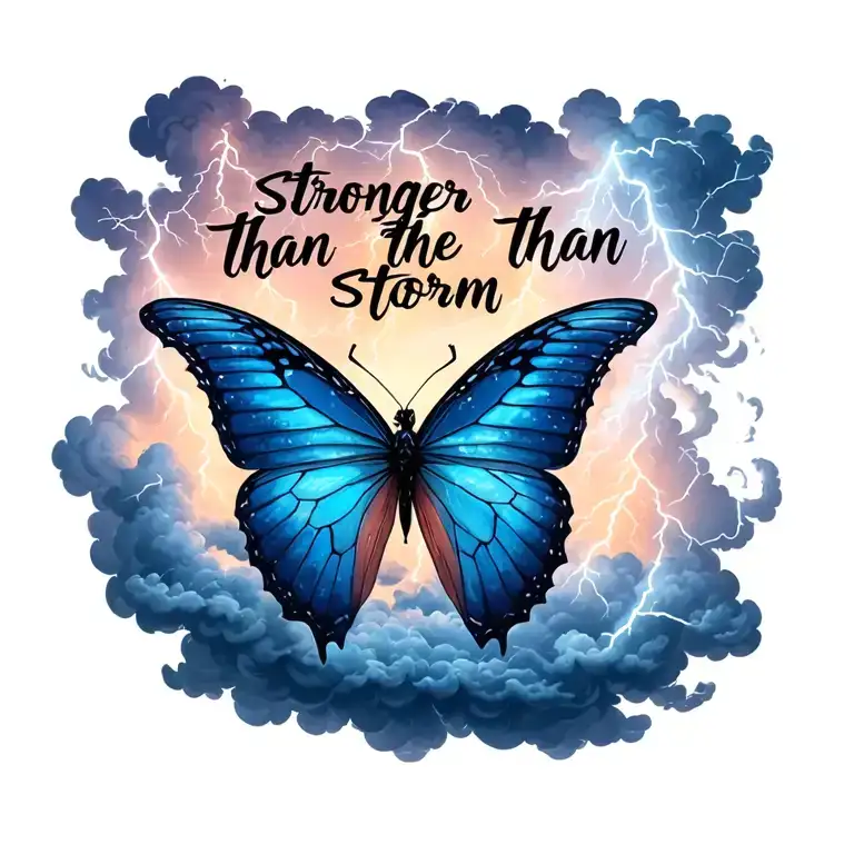 "Stronger than the storm" "Stronger than the storm" butterfly emerging from storm clouds forming the shape lightening tattoo design idea