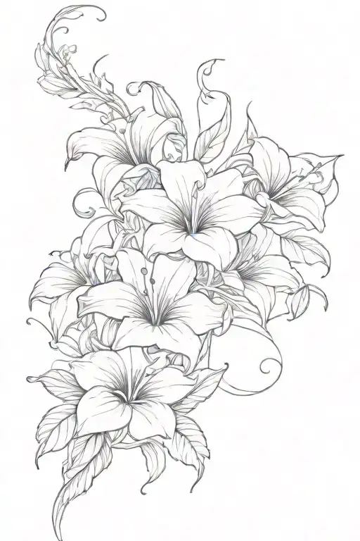 morning glory vine and lily intertwined tattoo design idea