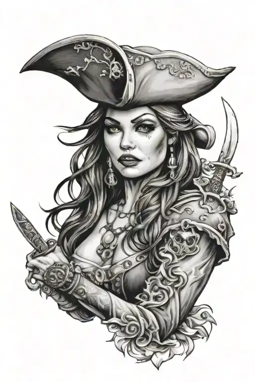 beautiful female pirate tattoo design idea