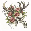 stag skull with flowers tattoo design idea