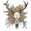 stag skull with flowers tattoo design idea