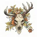 stag skull with flowers tattoo design idea
