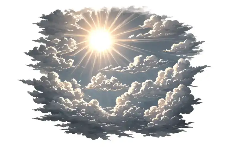 sun  rays  falling  down through clouds tattoo design idea