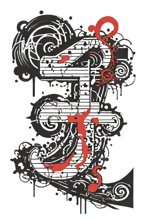 Letter K & G clef mixed tattoo design idea
