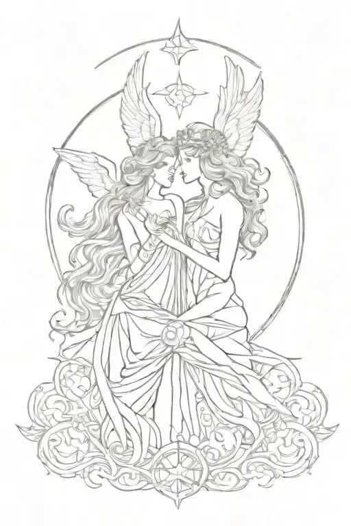 Angel Gemini zodiac symbol tattoo design idea