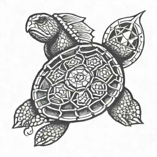 Turtle with metatron's cube incorporated into its shell design tattoo design idea