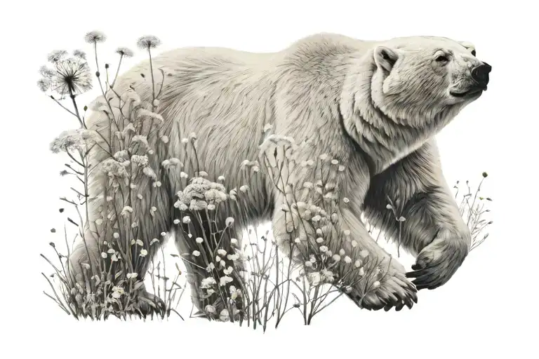 polar bear and dandelion flower field tattoo design idea
