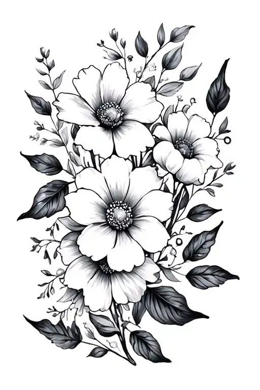 minimalist feminine tattoo design floral composition representing the family tattoo design idea