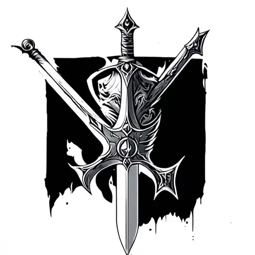 dark fantasy themed tattoo design incorporating knight and sword tattoo design idea