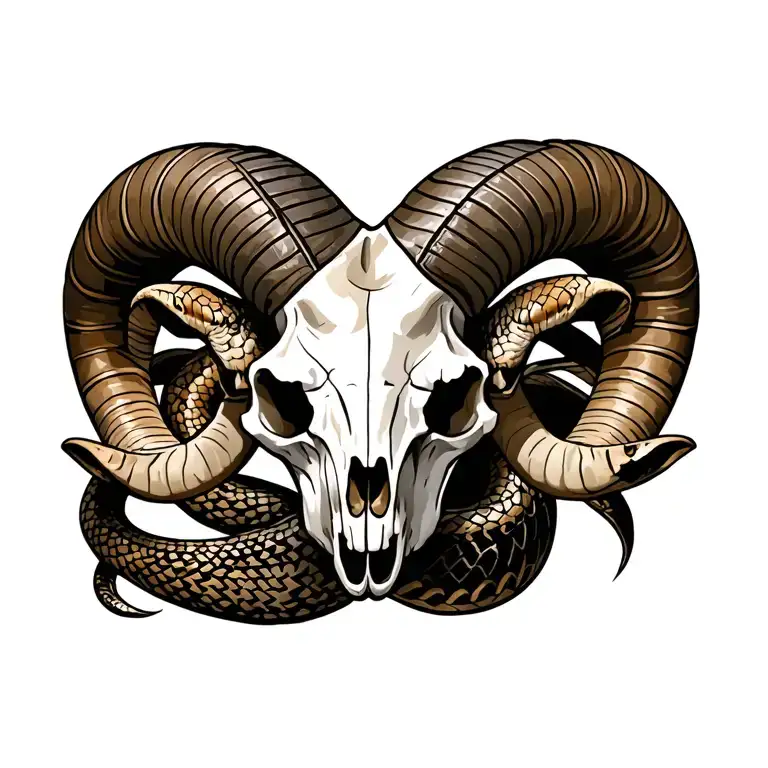 Ram Skull with snake tattoo design idea
