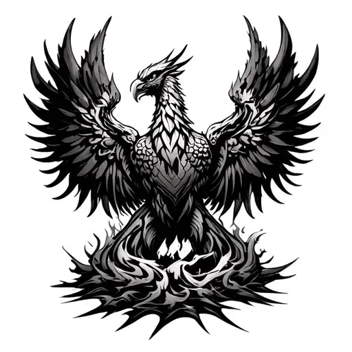 A design of a mechanical phoenix rising from the ashes, representing resilience and strength, with subtle nods to your favorite things like family and purpose tattoo design idea