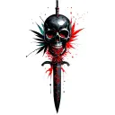 dagger pierces black skull,marijuana leaves intertwined tattoo design idea