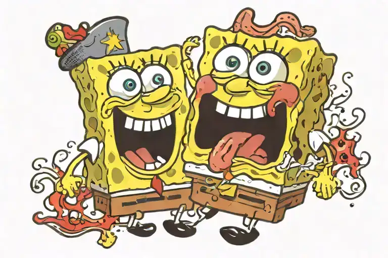SpongeBob and Patrick with bulging bleeding eyeballs  tattoo design idea