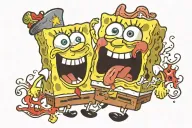 SpongeBob and Patrick with bulging bleeding eyeballs  tattoo design idea