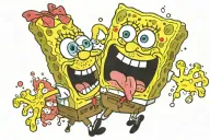 SpongeBob and Patrick with bulging bleeding eyeballs  tattoo design idea