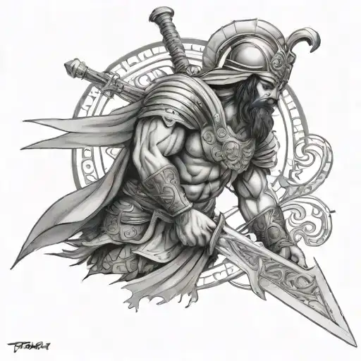 Persian warrior wielding a bandos godsword tattoo design idea