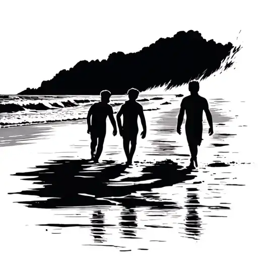 dad and two sons walking on the beach tattoo design idea