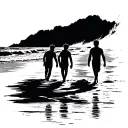 dad and two sons walking on the beach tattoo design idea